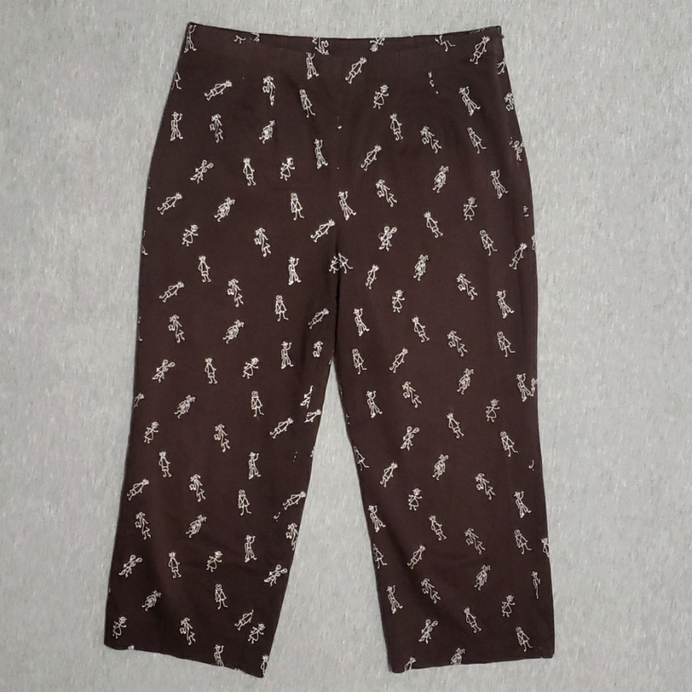 Vintage Stonebridge Funky Embroidered Crop Capri Cotton Chocolate Summer Pants